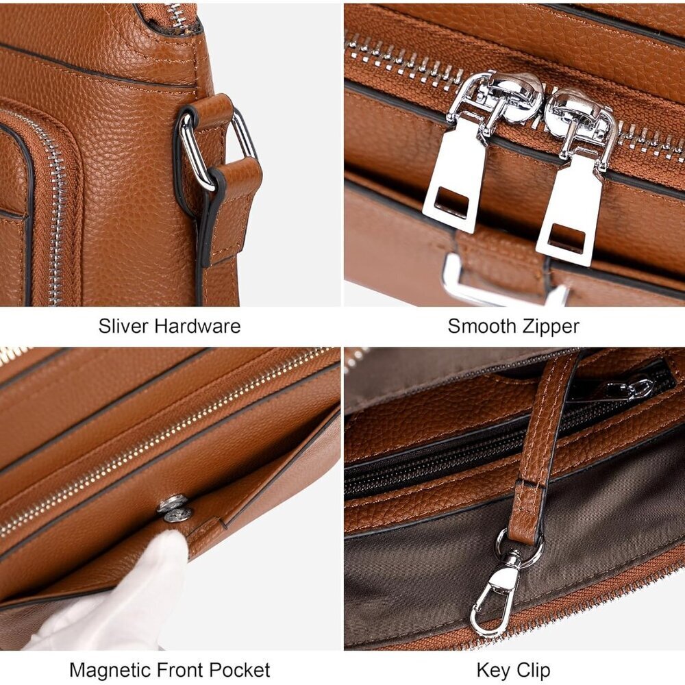 Genuine Leather Crossbody Brown New Bag for Women Small Handbag with Card Slots - Picture 7 of 8